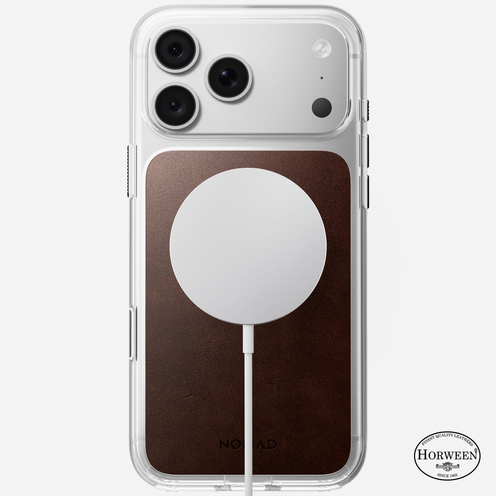Clear + Leather Case for iPhone 18 Pro Max 6.9 in Rustic Brown Horween - Nomad