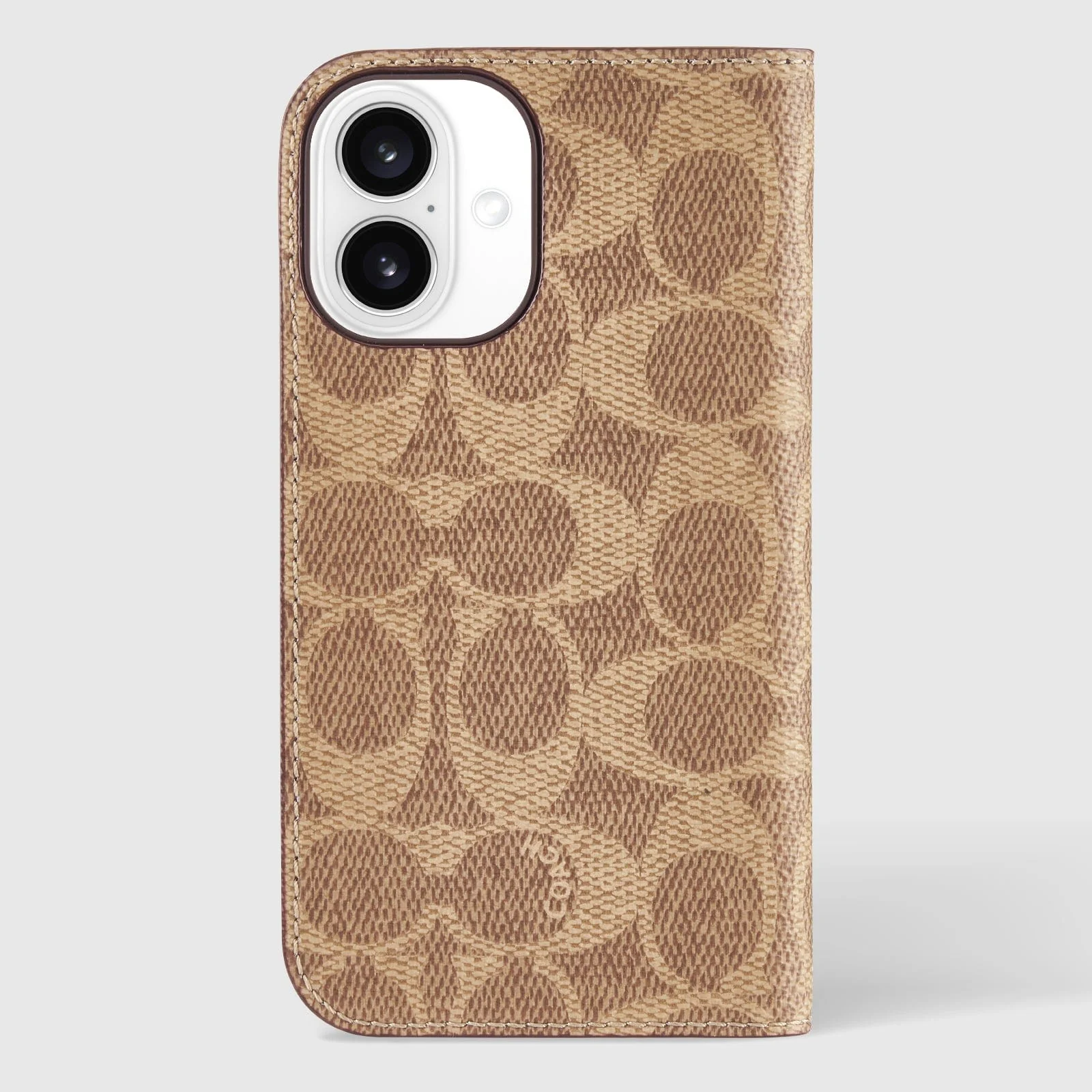 Coach Folio Case Signature Charcoal for iPhone 16 Standard Signature Tan