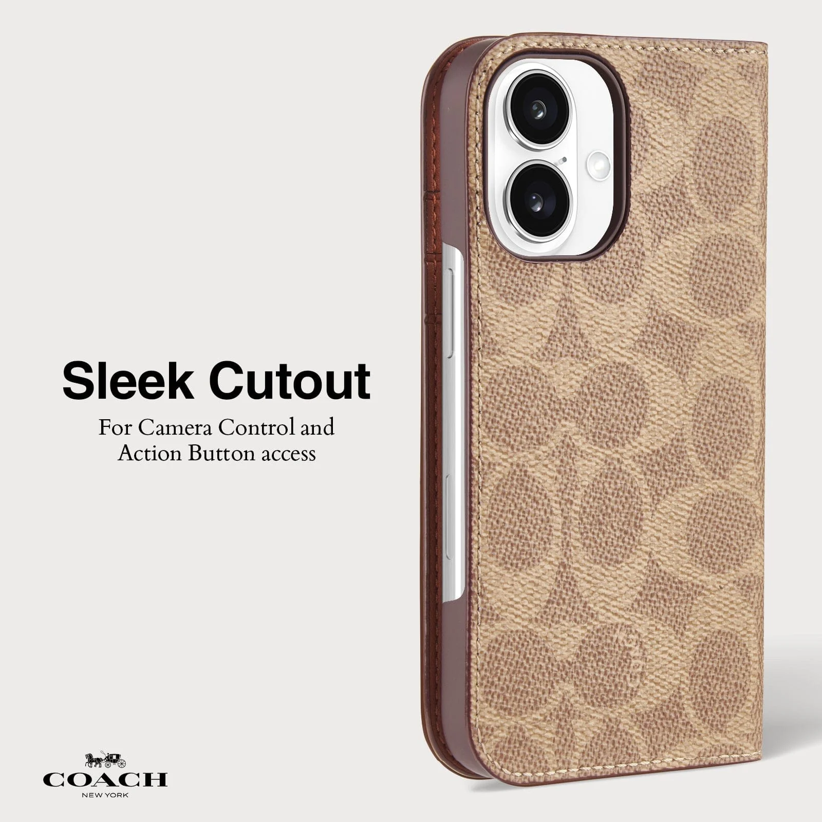 Coach Folio Case Signature Charcoal for iPhone 16 Standard Signature Tan