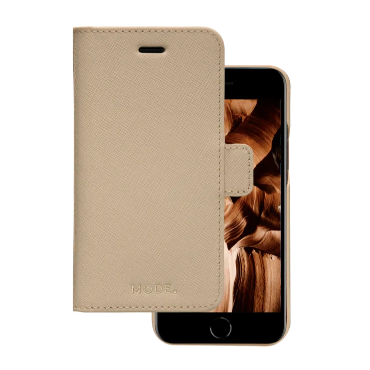 Dbramante1928 New York Leather Folio Case iPhone SE 3rd / 2nd / 8 / 7 Sahara Sand - BONUS Screen Protector