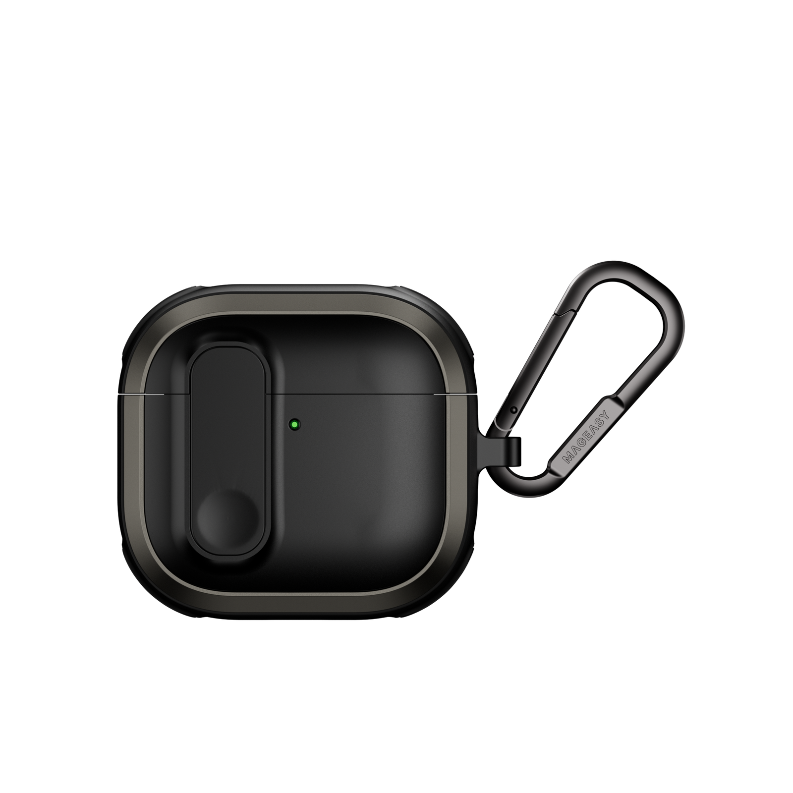 MAGEASY Odyssey AirPods 4 protective case in Metal Black, closed front view with secure latch