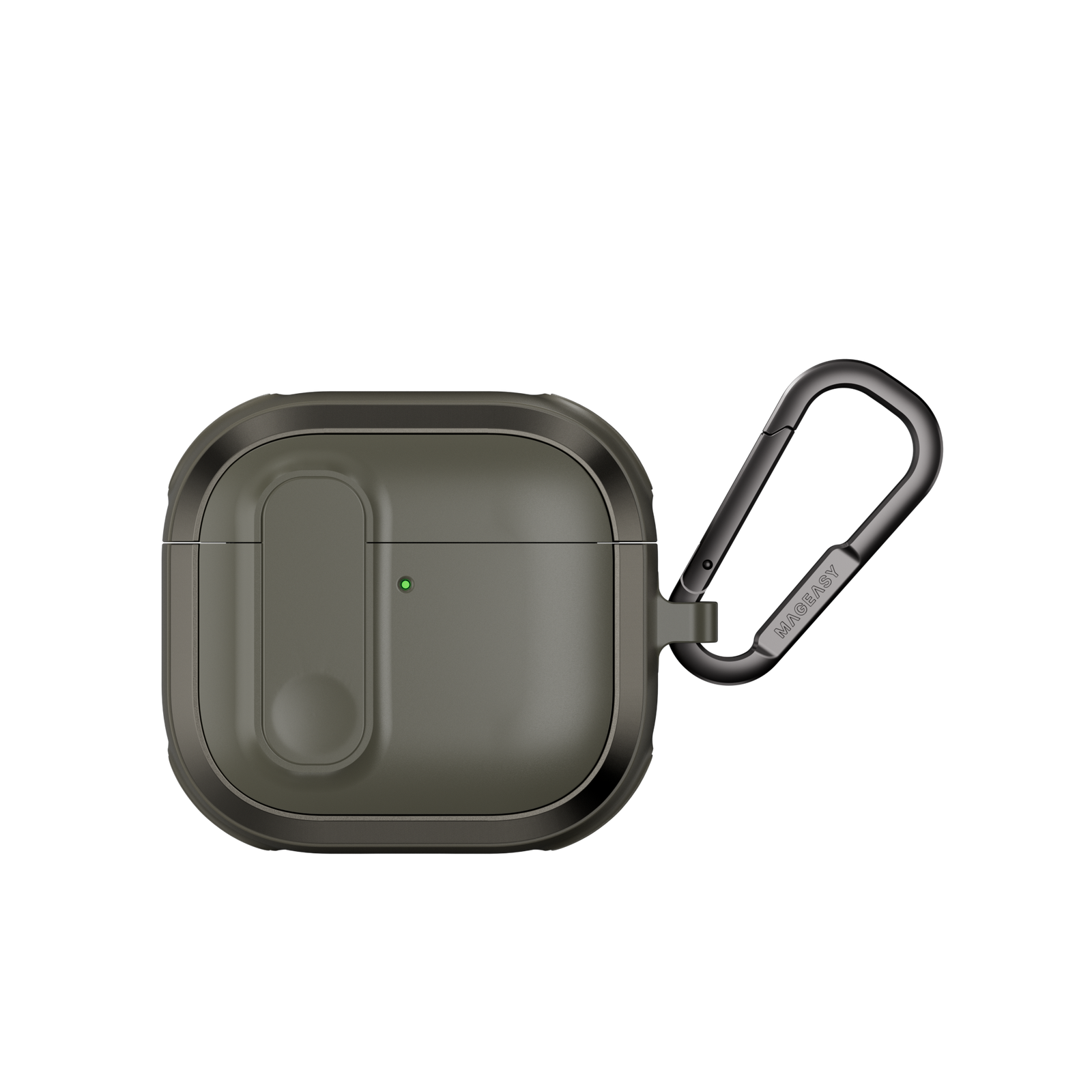 MAGEASY Odyssey AirPods 4 protective case in Metal Green, closed front view with secure latch