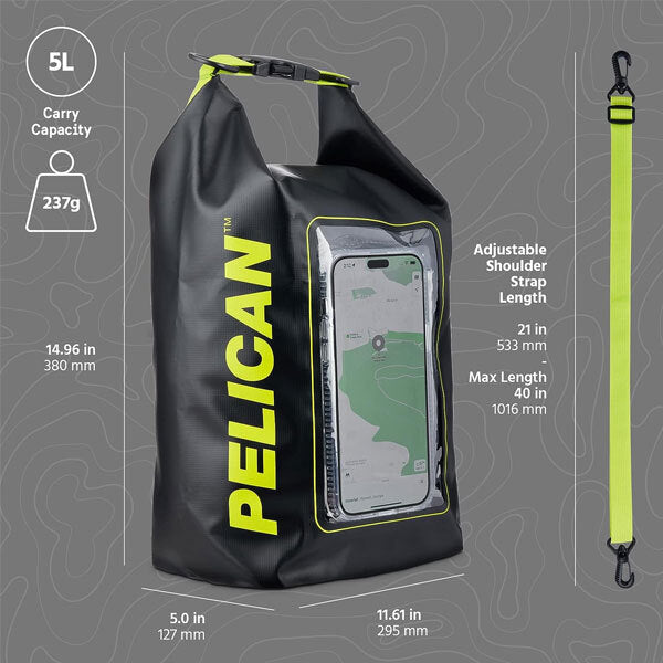 Pelican Marine Waterproof 5L Dry Bag - Black & Neon Yellow