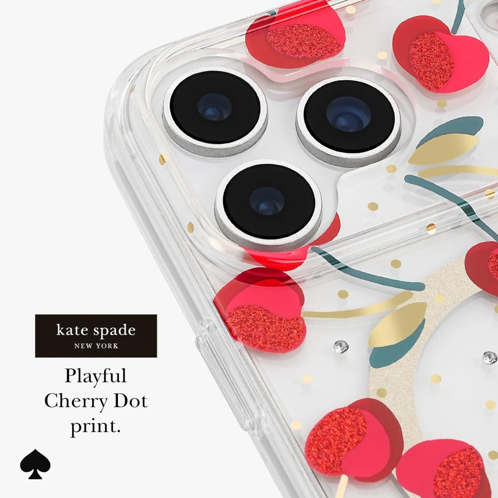 Cherry Dot MagSafe Case for iPhone 18 Pro & 17 Pro 6.3 in Clear/Red & Gold - Kate Spade