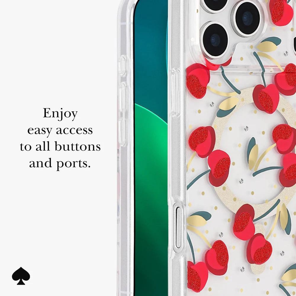 Cherry Dot MagSafe Case for iPhone 18 Pro Max in Clear/Red & Gold - Kate Spade