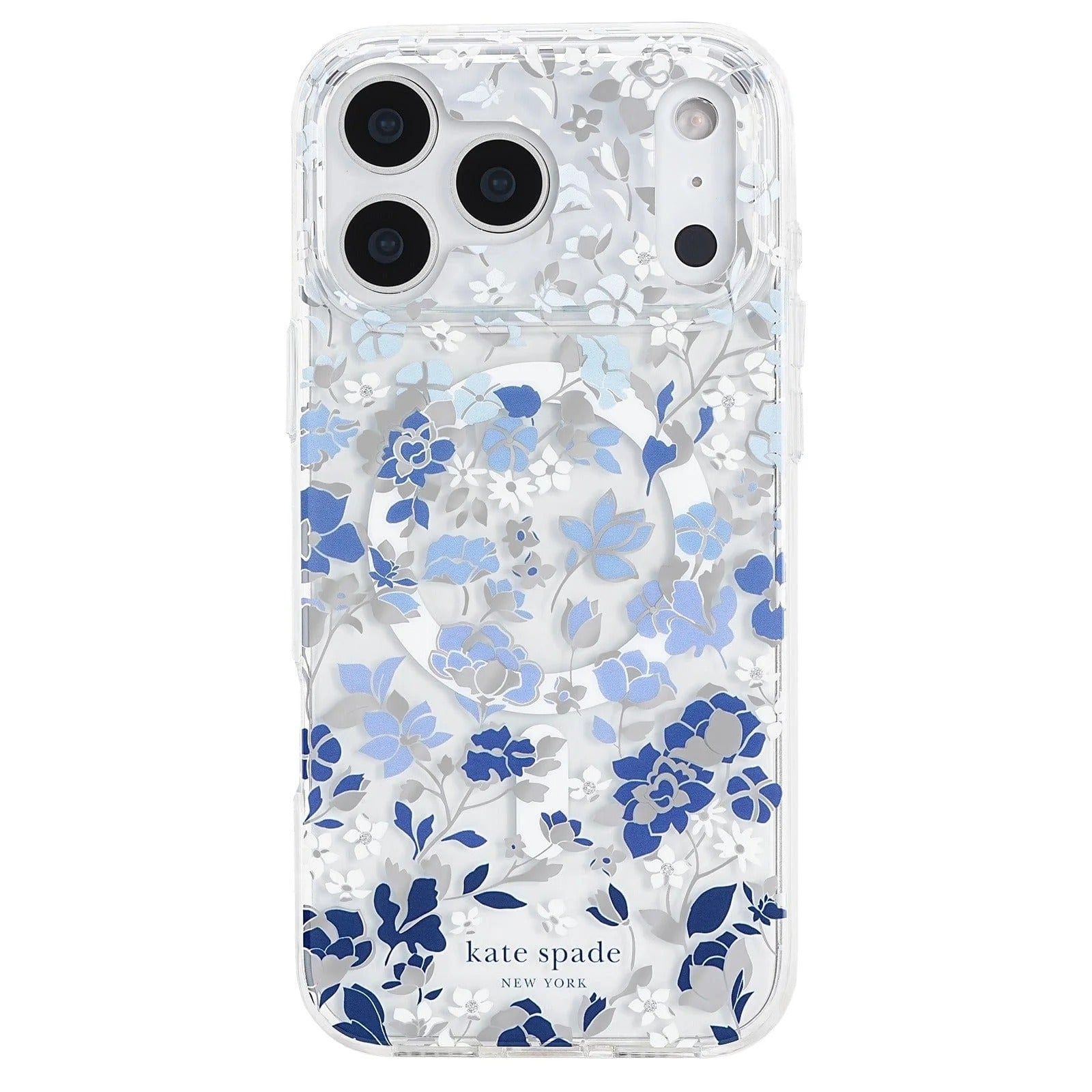 Kate Spade Flowerbed Blue MagSafe Case for iPhone 18 Pro Max - Clear/Blue — front view