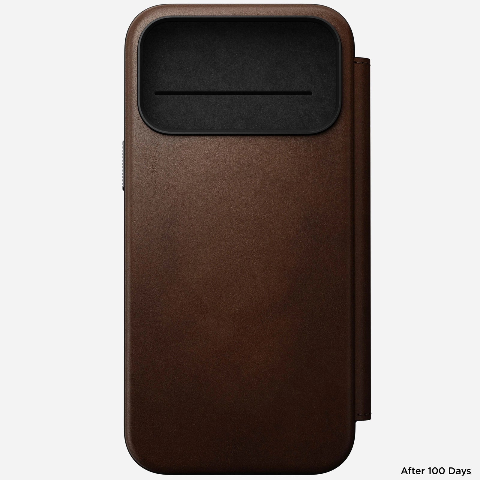 nomad folio folio case for iphone 17 pro brown leather grain closeup