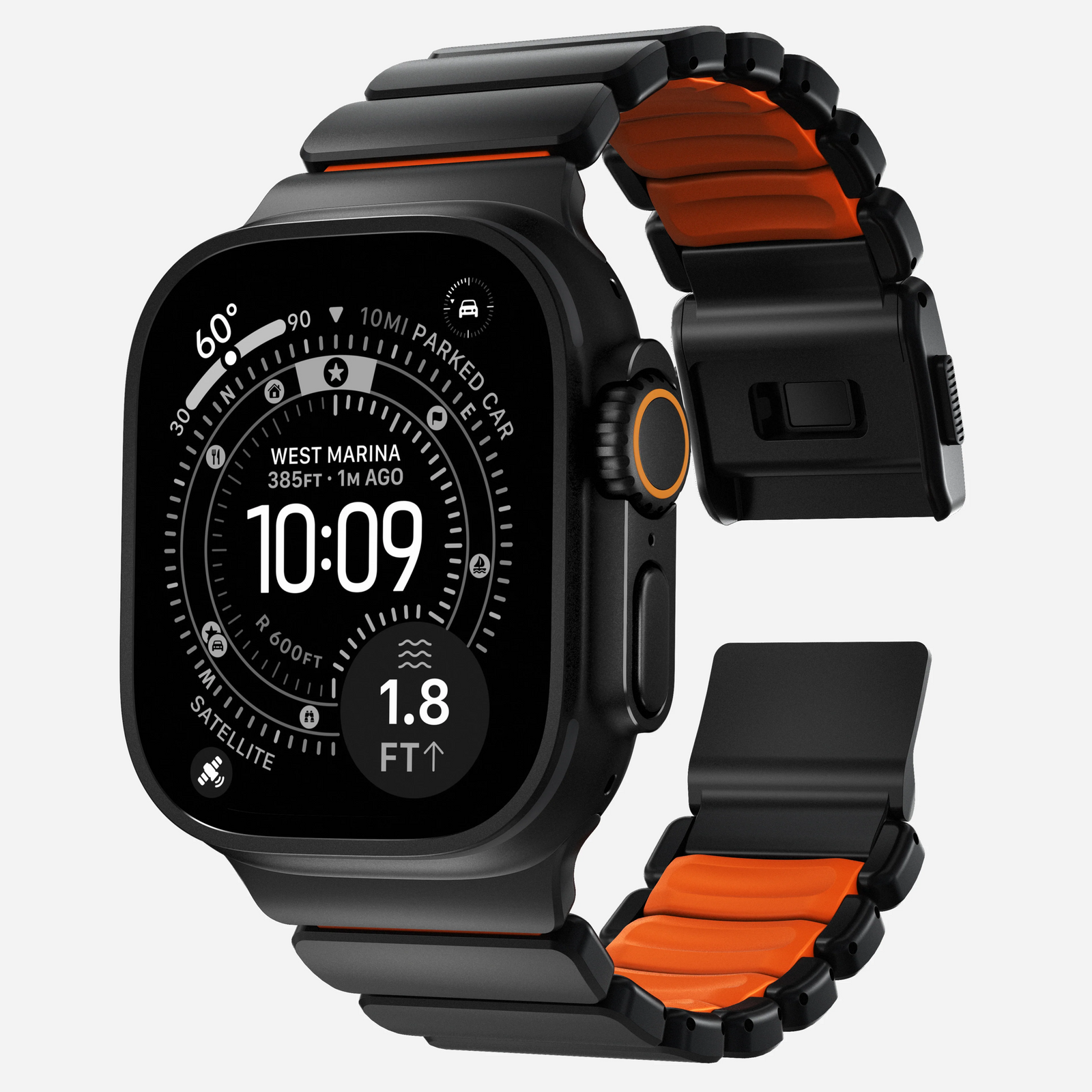 Nomad Stratos Titanium Apple Watch Ultra 1 - 3 / 42-49mm / Series 1-11 & SE - Black / Orange - Mac Addict
