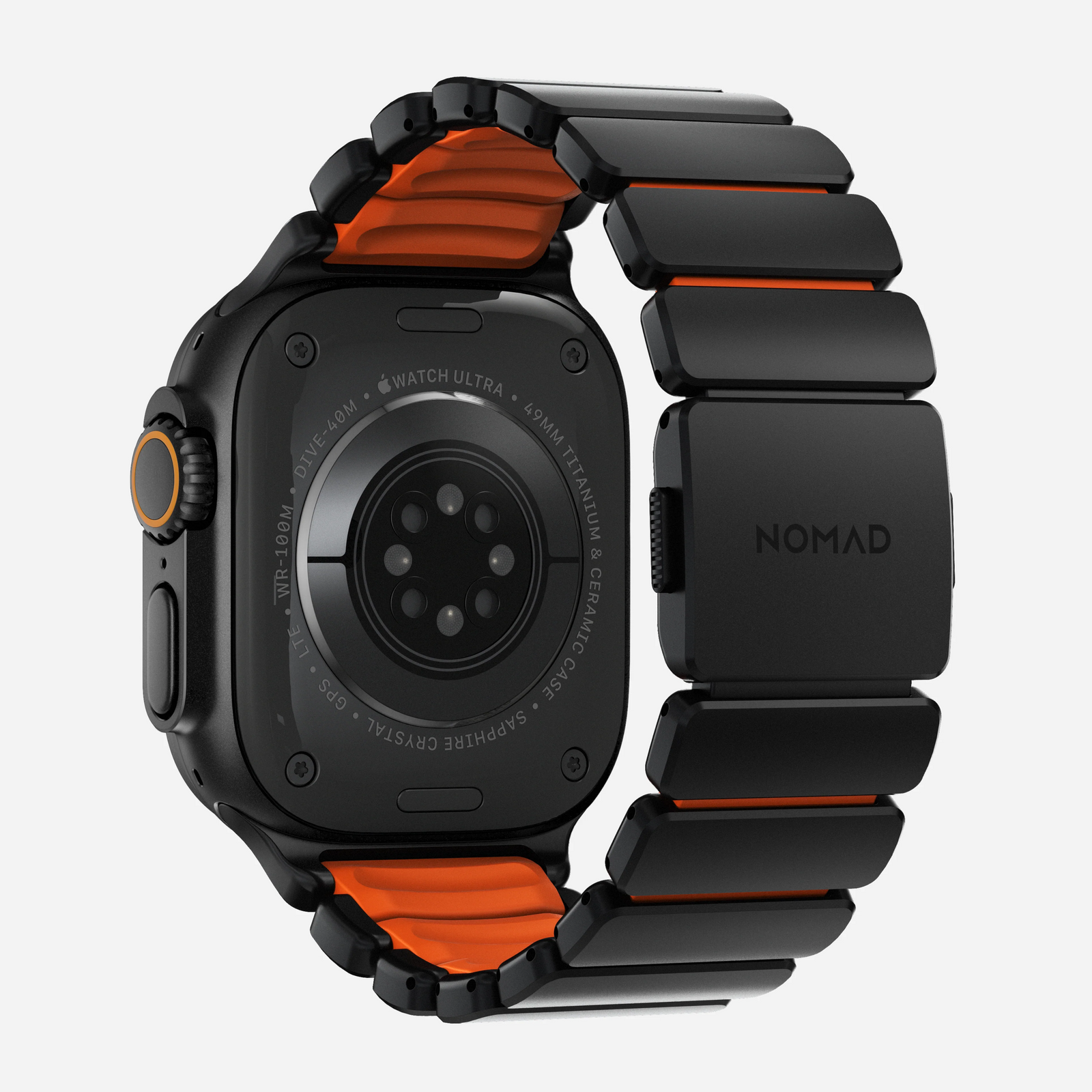 Nomad Stratos Titanium Apple Watch Ultra 1 - 3 / 42-49mm / Series 1-11 & SE - Black / Orange - Mac Addict