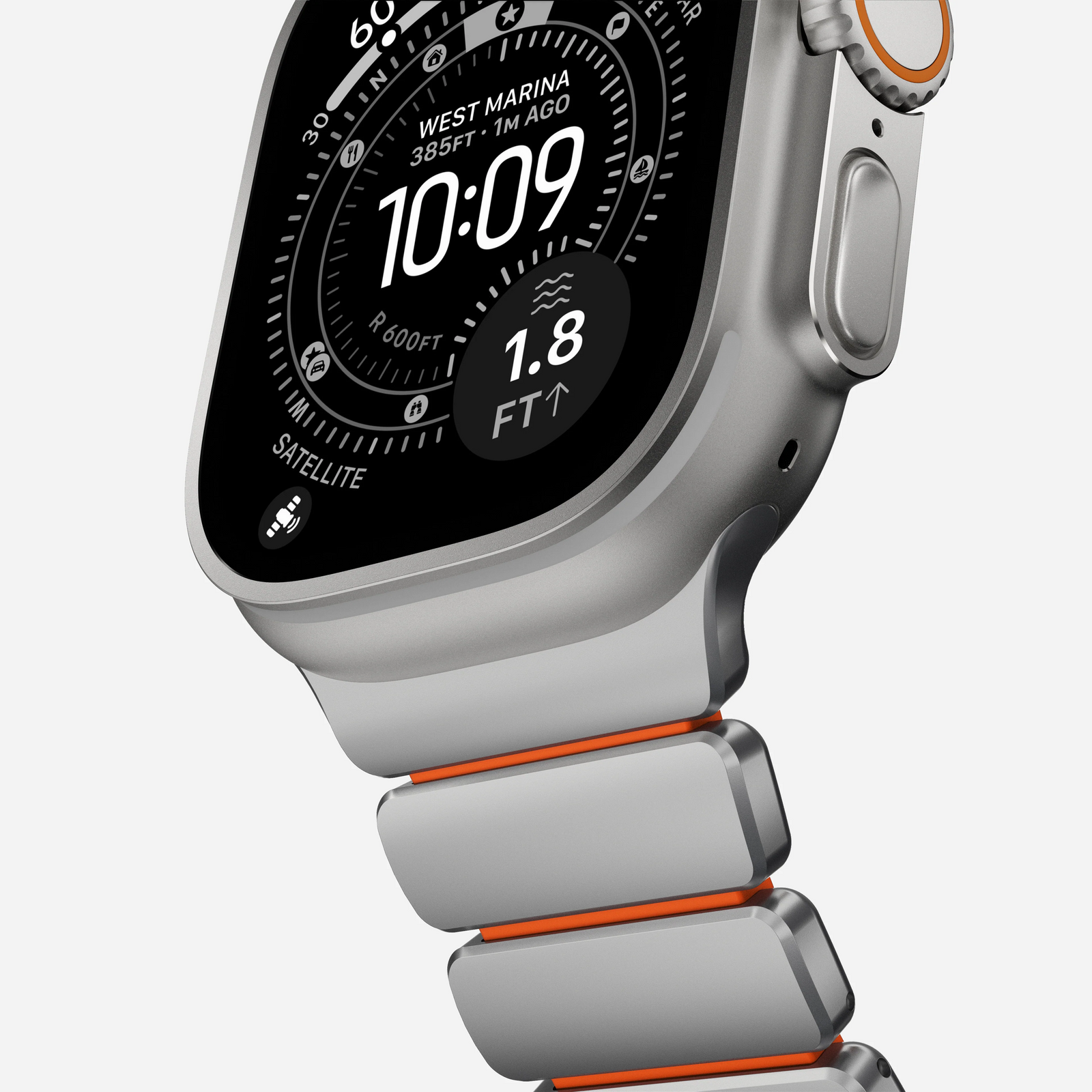 Nomad Stratos Titanium Apple Watch Ultra 1 - 3 / 42-49mm / Series 1-11 & SE - Natural / Orange - Mac Addict