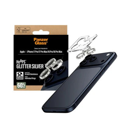 PanzerGlass Hoops® Lens Protector – iPhone 17 Pro / 17 Pro Max / 16 Pro / 16 Pro Max – Glitter Silver