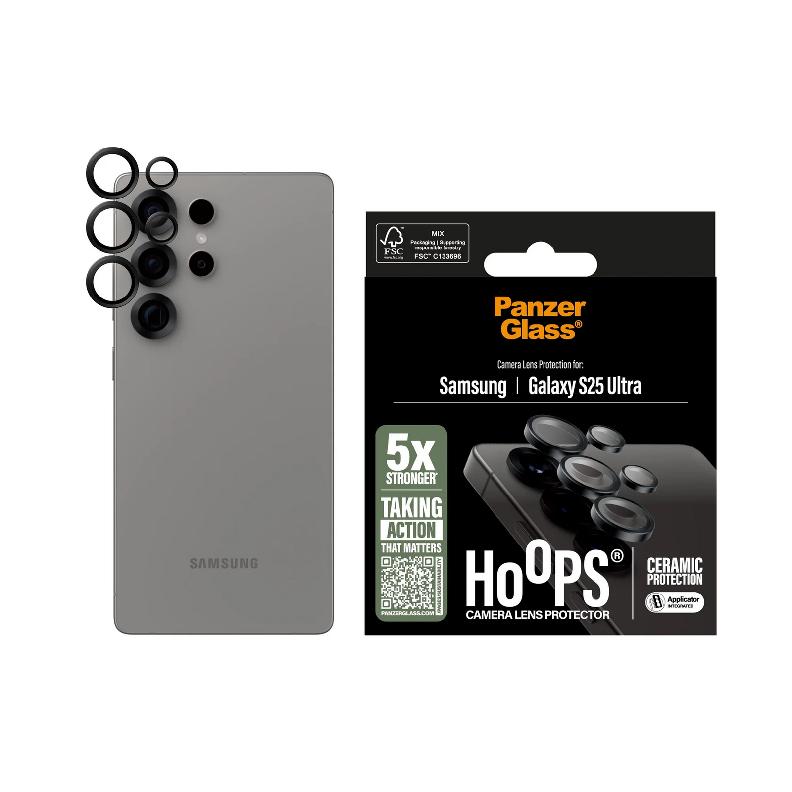 PanzerGlass Hoops Ceramic Camera Lens Protector Samsung Galaxy S25 Ultra - Black