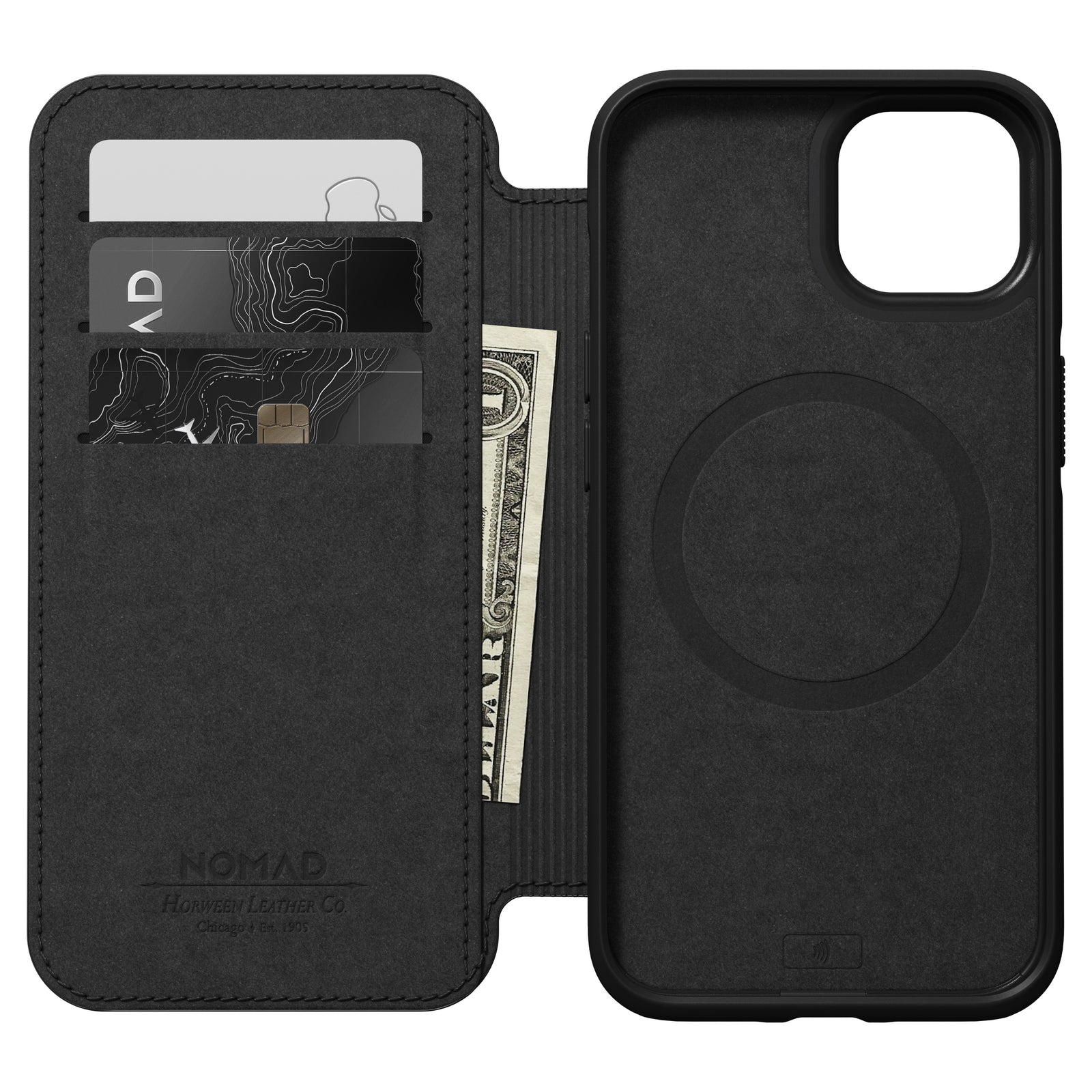 Nomad Modern Leather Folio w/ MagSafe For iPhone 13 - BLACK - Mac Addict