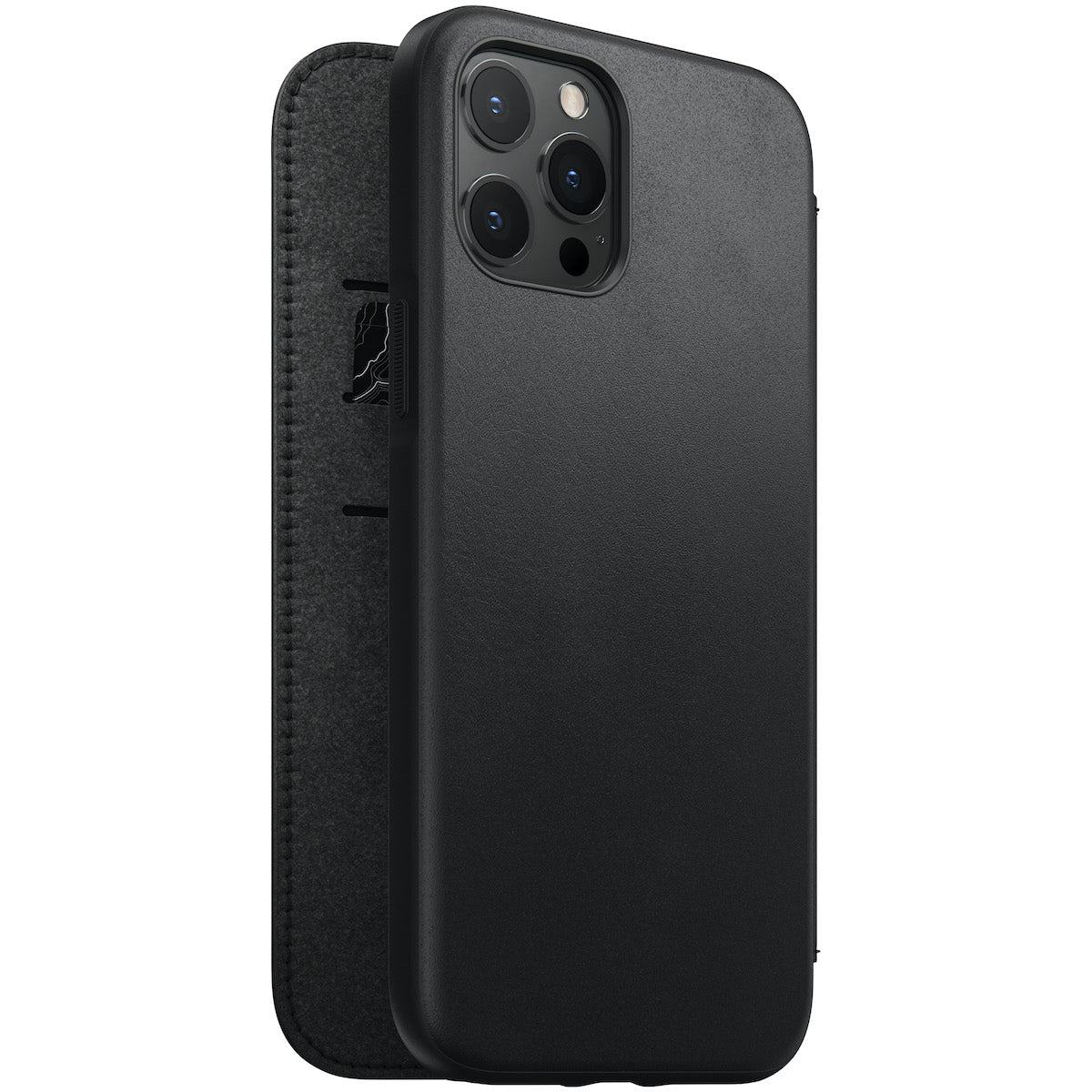 Nomad Rugged Leather Folio Case w/ Magsafe For iPhone 12 Pro Max - Black - Mac Addict