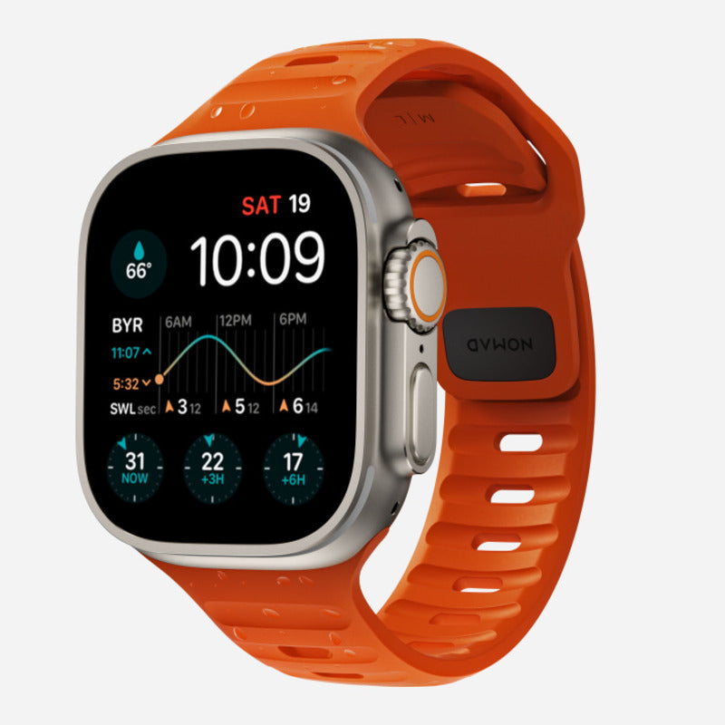 Nomad Sport Band for Apple Watch Ultra 1-3, Series 4-11, SE 44-49mm Waterproof Bracelet - Ultra Orange - Mac Addict