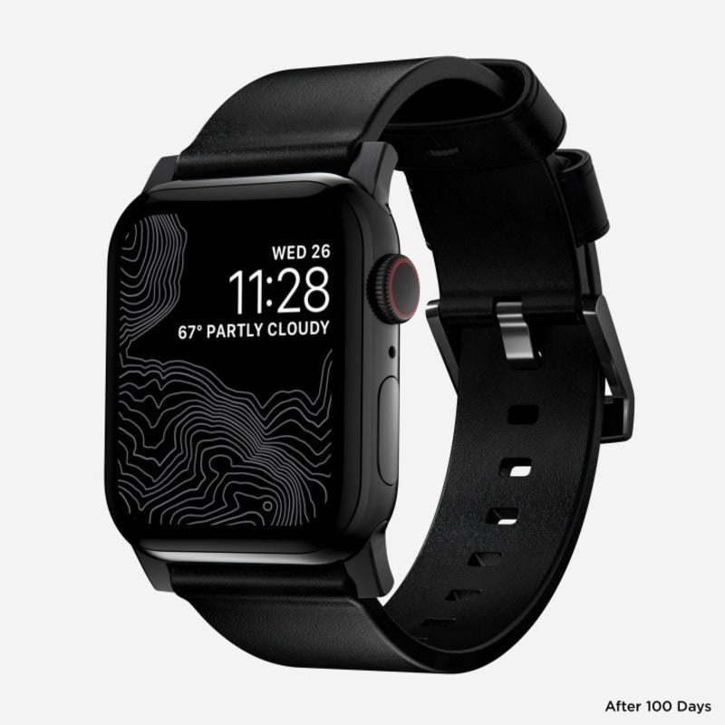 Nomad Modern Band for Apple Watch Ultra 1-3, Series 4-11, SE 44-49mm Black Hardware Nomad Leather Bracelet - Black - Mac Addict
