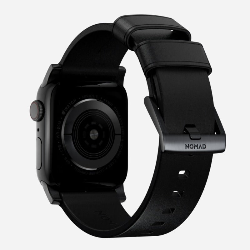 Nomad Modern Band for Apple Watch Ultra 1-3, Series 4-11, SE 44-49mm Black Hardware Nomad Leather Bracelet - Black - Mac Addict