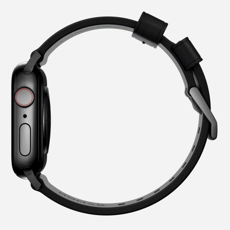 Nomad Modern Band for Apple Watch Ultra 1-3, Series 4-11, SE 44-49mm Black Hardware Nomad Leather Bracelet - Black - Mac Addict