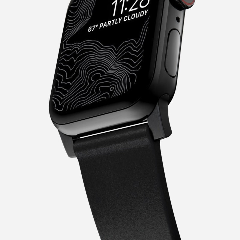 Nomad Modern Band for Apple Watch Ultra 1-3, Series 4-11, SE 44-49mm Black Hardware Nomad Leather Bracelet - Black - Mac Addict