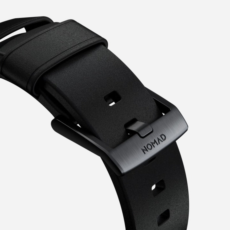 Nomad Modern Band for Apple Watch Ultra 1-3, Series 4-11, SE 44-49mm Black Hardware Nomad Leather Bracelet - Black - Mac Addict