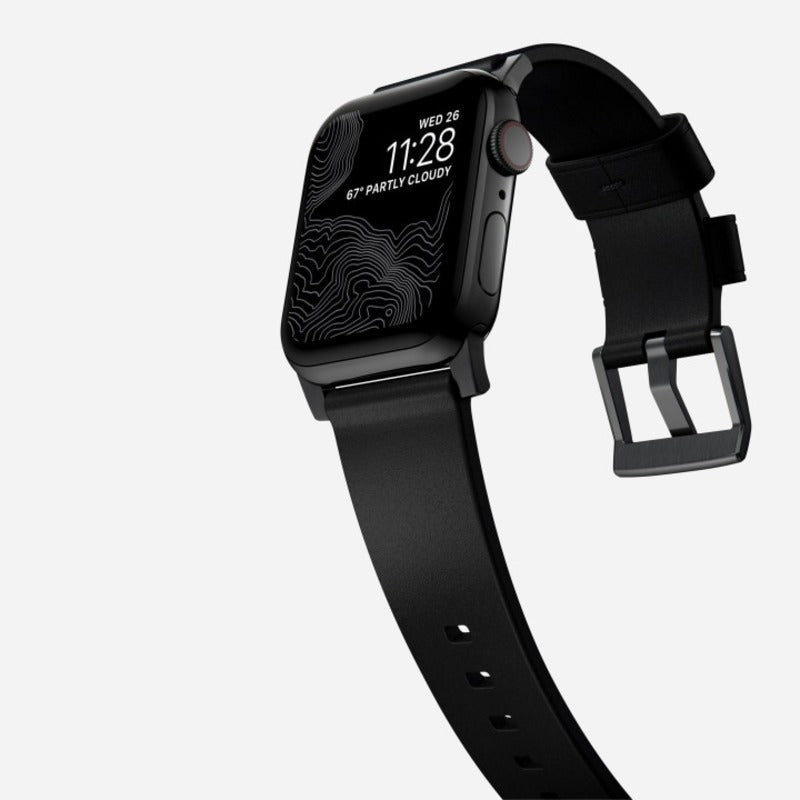 Nomad Modern Band for Apple Watch Ultra 1-3, Series 4-11, SE 44-49mm Black Hardware Nomad Leather Bracelet - Black - Mac Addict