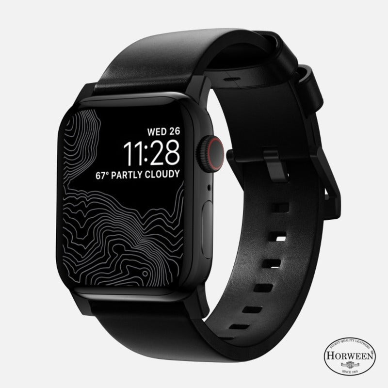Nomad Modern Band for Apple Watch Ultra 1-3, Series 4-11, SE 44-49mm Black Hardware w/ Horween Leather for Apple Watch - Black - Mac Addict
