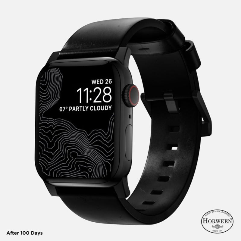 Nomad Modern Band for Apple Watch Ultra 1-3, Series 4-11, SE 44-49mm Black Hardware w/ Horween Leather for Apple Watch - Black - Mac Addict