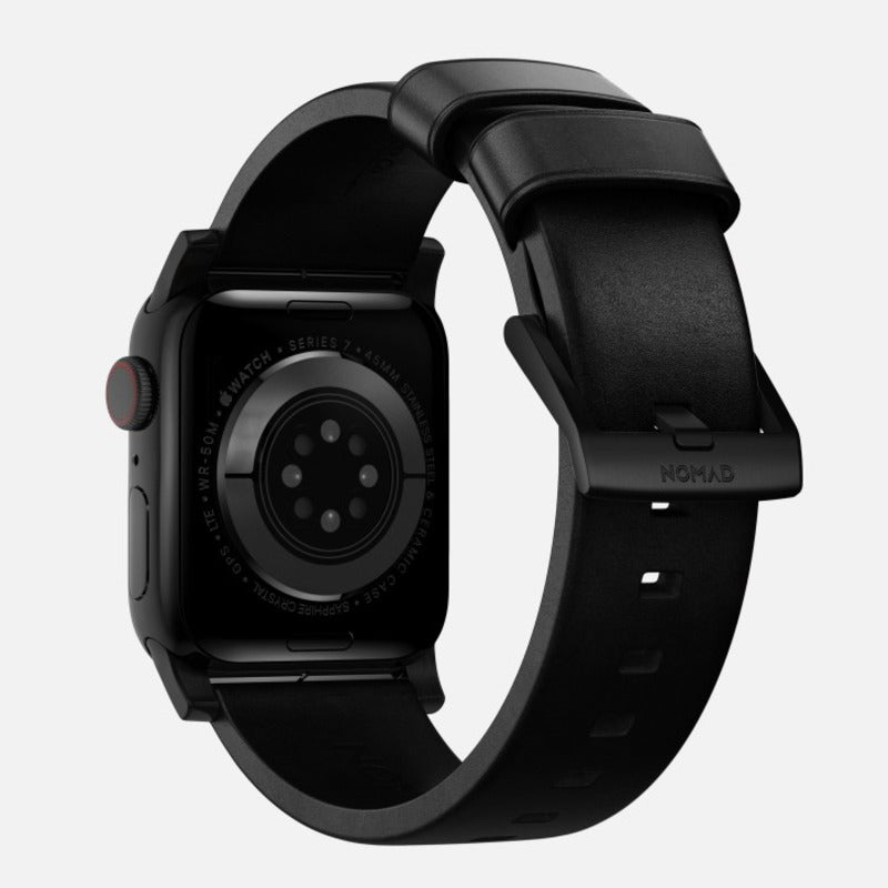 Nomad Modern Band for Apple Watch Ultra 1-3, Series 4-11, SE 44-49mm Black Hardware w/ Horween Leather for Apple Watch - Black - Mac Addict