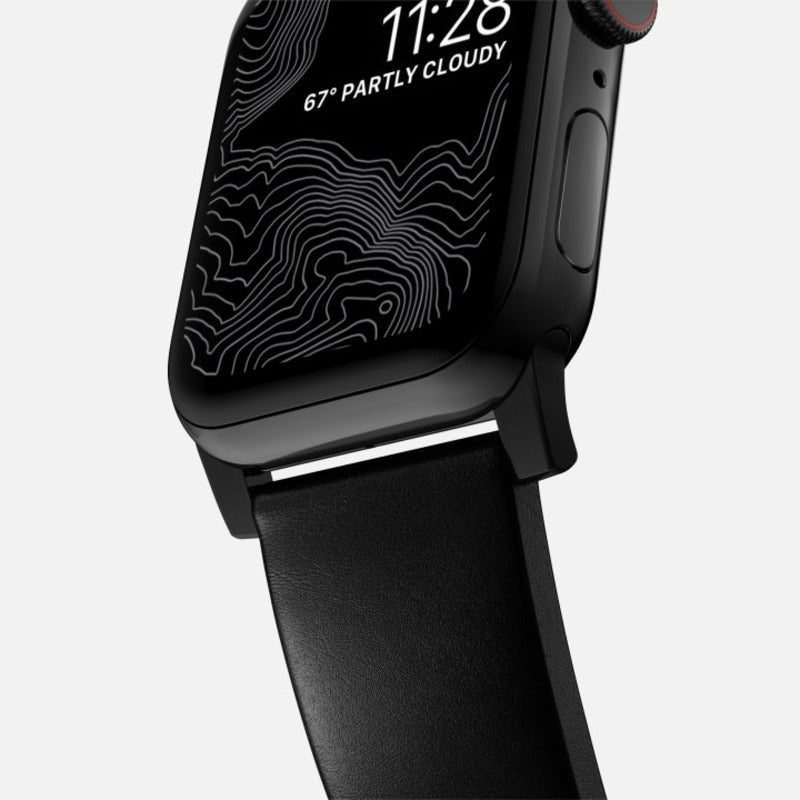 Nomad Modern Band for Apple Watch Ultra 1-3, Series 4-11, SE 44-49mm Black Hardware w/ Horween Leather for Apple Watch - Black - Mac Addict