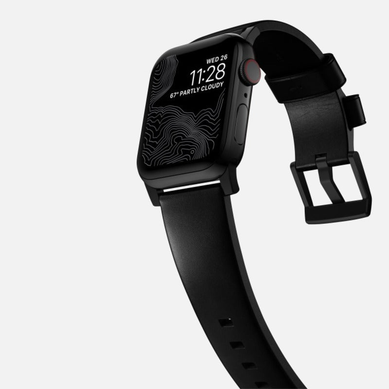 Nomad Modern Band for Apple Watch Ultra 1-3, Series 4-11, SE 44-49mm Black Hardware w/ Horween Leather for Apple Watch - Black - Mac Addict