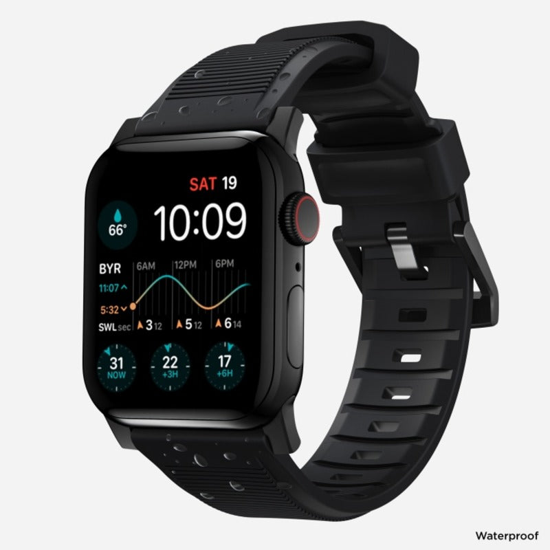 Nomad Rugged Band for Apple Watch Ultra 1-3, Series 4-11, SE 44-49mm Black Hardware Bracelet - Black - Mac Addict