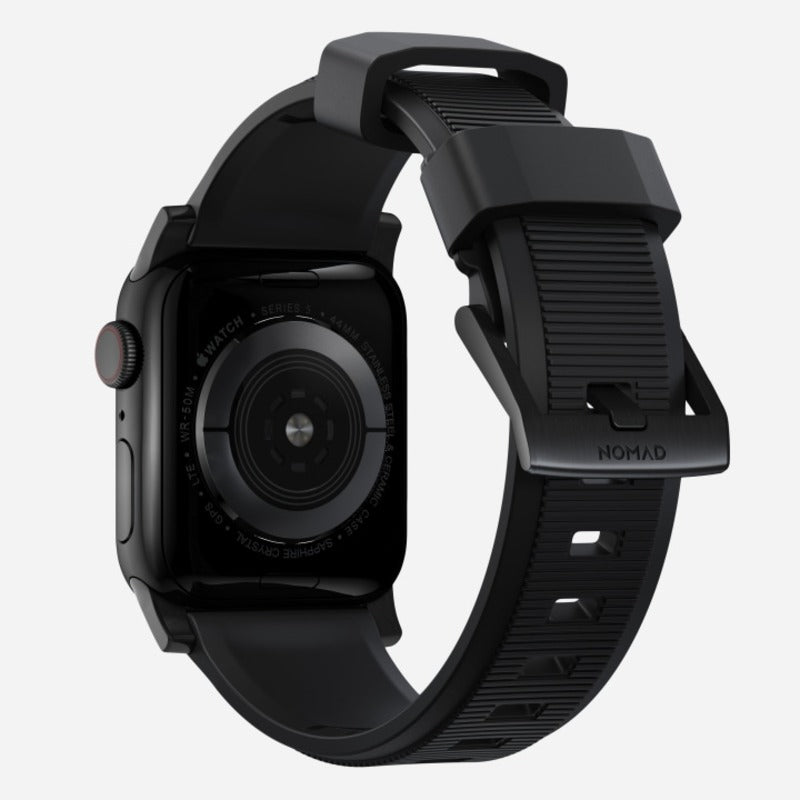 Nomad Rugged Band for Apple Watch Ultra 1-3, Series 4-11, SE 44-49mm Black Hardware Bracelet - Black - Mac Addict