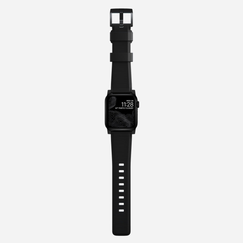 Nomad Rugged Band for Apple Watch Ultra 1-3, Series 4-11, SE 44-49mm Black Hardware Bracelet - Black - Mac Addict