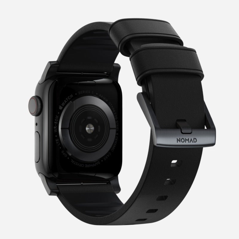 Nomad Active Band Pro for Apple Watch Ultra 1-3, Series 4-11, SE 44-49mm Black Hardware Leather Bracelet - Black - Mac Addict
