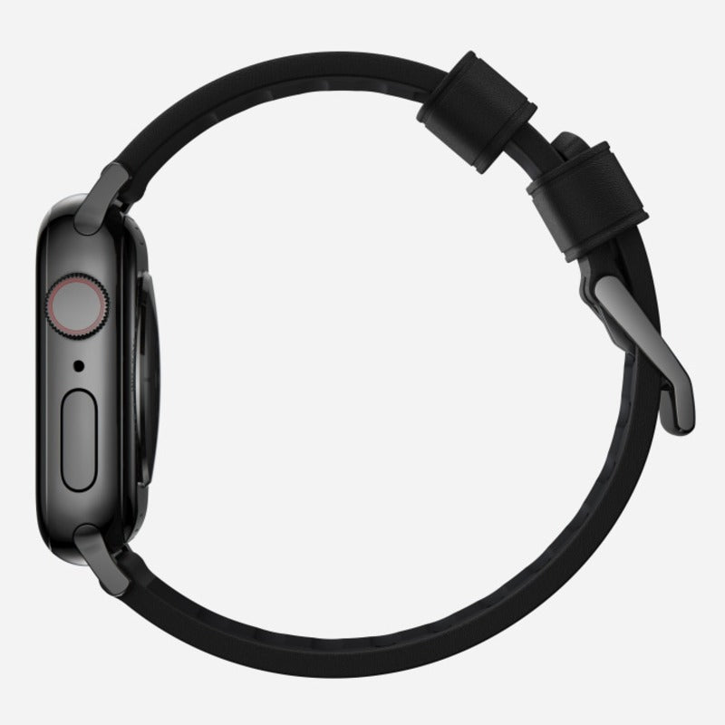Nomad Active Band Pro for Apple Watch Ultra 1-3, Series 4-11, SE 44-49mm Black Hardware Leather Bracelet - Black - Mac Addict