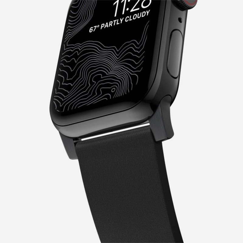 Nomad Active Band Pro for Apple Watch Ultra 1-3, Series 4-11, SE 44-49mm Black Hardware Leather Bracelet - Black - Mac Addict