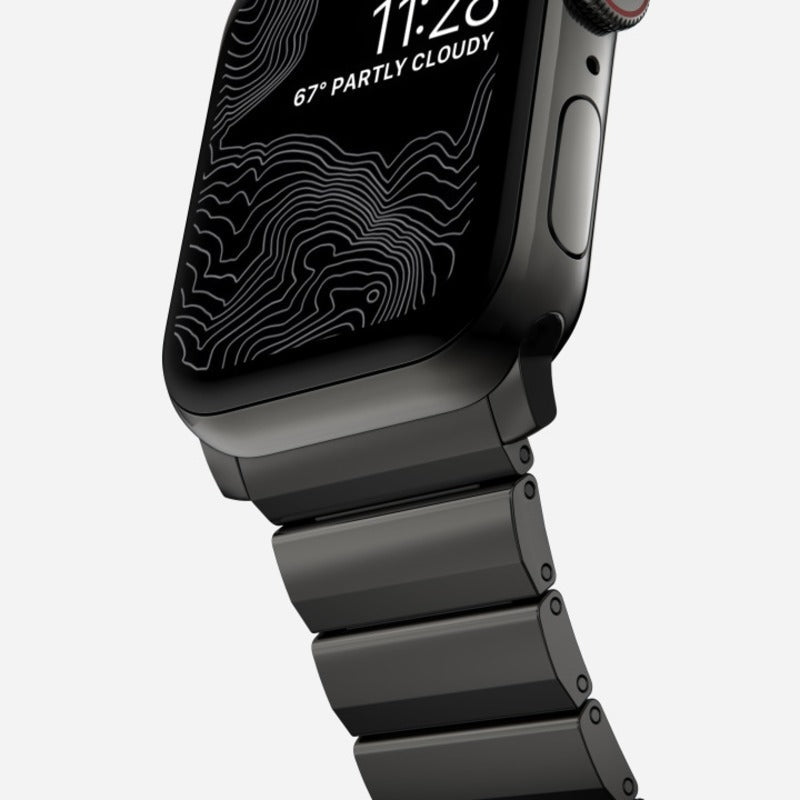 Nomad Steel Band for Apple Watch Ultra 1-3, Series 4-11, SE 44-49mm Graphite Hardware Bracelet - Graphite