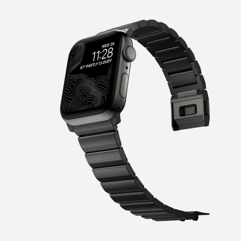 Nomad Steel Band for Apple Watch Ultra 1-3, Series 4-11, SE 44-49mm Graphite Hardware Bracelet - Graphite