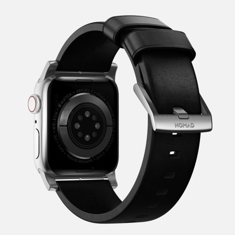Nomad Modern Band 45mm Silver Hardware Horween Leather Bracelet - Black - Mac Addict