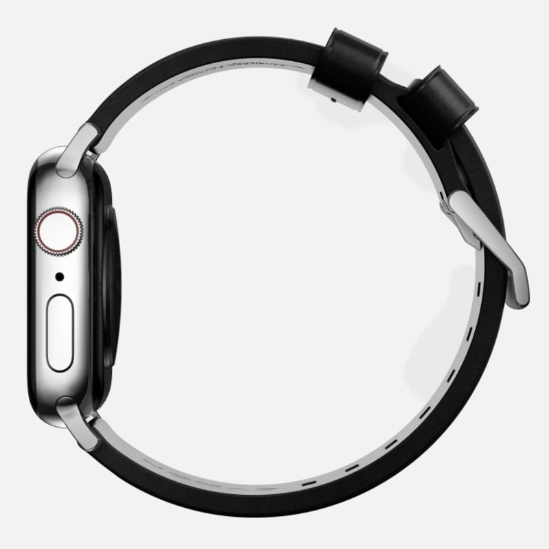 Nomad Modern Band 45mm Silver Hardware Horween Leather Bracelet - Black - Mac Addict