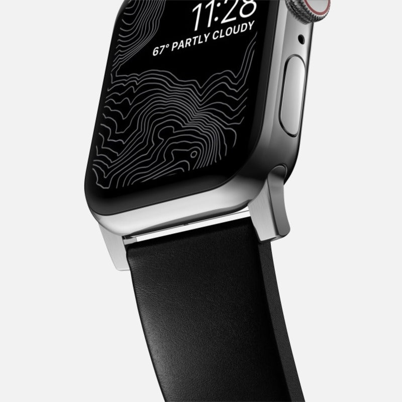 Nomad Modern Band 45mm Silver Hardware Horween Leather Bracelet - Black - Mac Addict