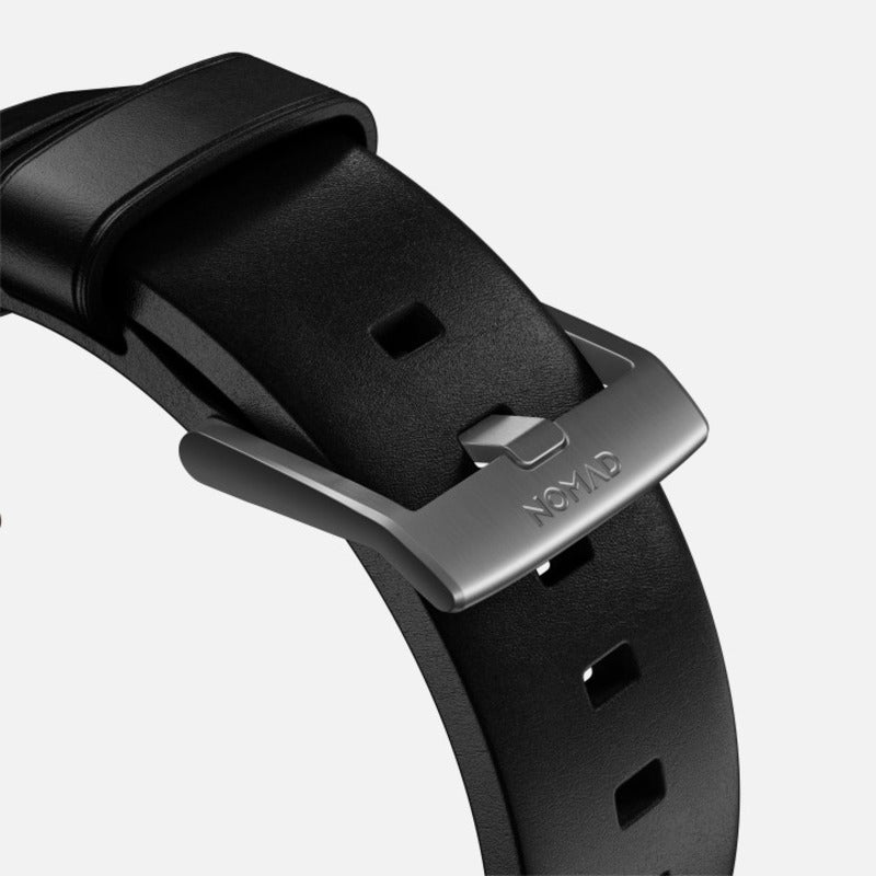Nomad Modern Band 45mm Silver Hardware Horween Leather Bracelet - Black - Mac Addict