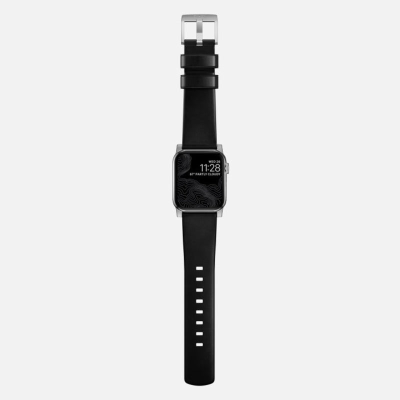 Nomad Modern Band 45mm Silver Hardware Horween Leather Bracelet - Black - Mac Addict