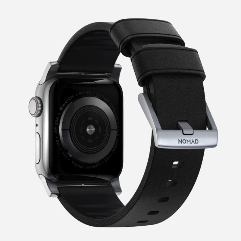 Nomad Active Band Pro 45mm Silver Hardware Leather Bracelet - Black - Mac Addict