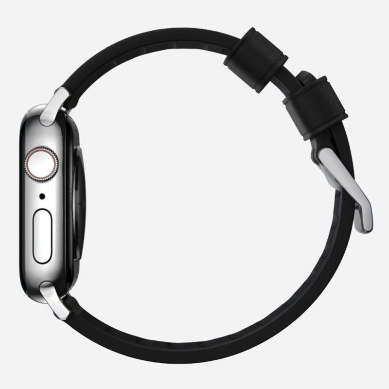 Nomad Active Band Pro 45mm Silver Hardware Leather Bracelet - Black - Mac Addict