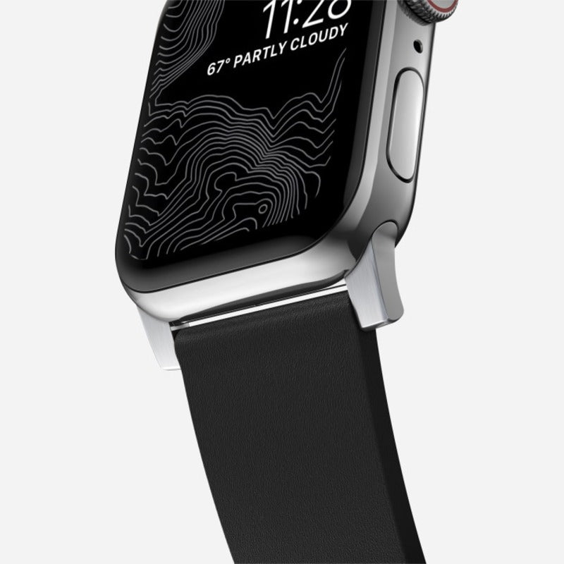 Nomad Active Band Pro 45mm Silver Hardware Leather Bracelet - Black - Mac Addict