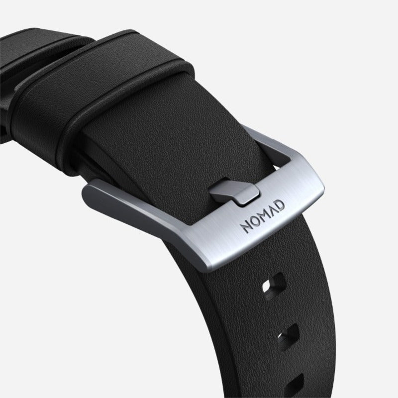 Nomad Active Band Pro 45mm Silver Hardware Leather Bracelet - Black - Mac Addict