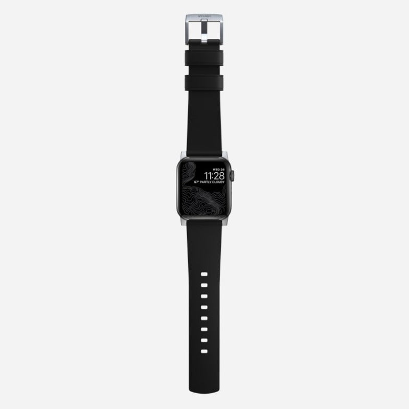 Nomad Active Band Pro 45mm Silver Hardware Leather Bracelet - Black - Mac Addict