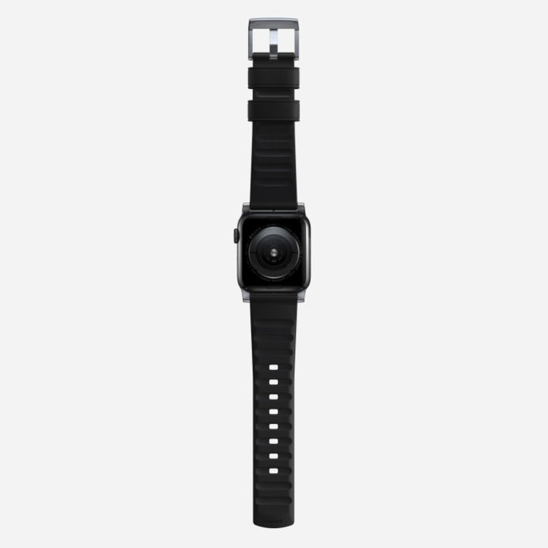 Nomad Active Band Pro 45mm Silver Hardware Leather Bracelet - Black - Mac Addict