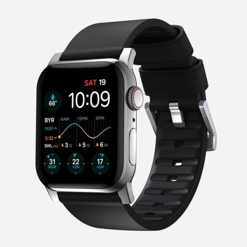 Nomad Active Band Pro 45mm Silver Hardware Leather Bracelet - Black - Mac Addict